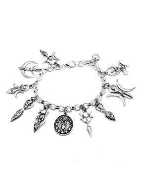 Triple Crescent Moon Goddess Charm Bracelet Pagan Wiccan Yoga Witch